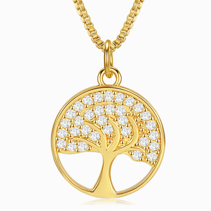Crystal and Gold Tree of Life Pendant Necklace