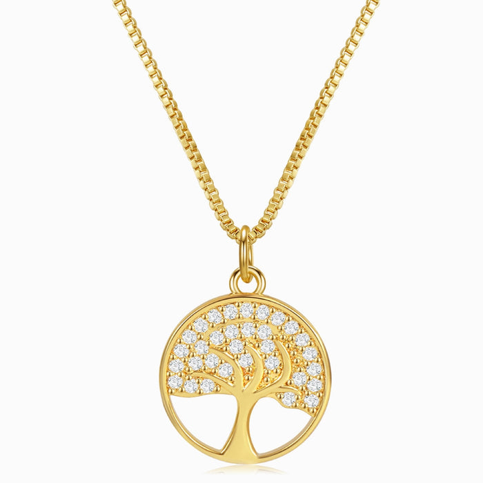 Crystal and Gold Tree of Life Pendant Necklace