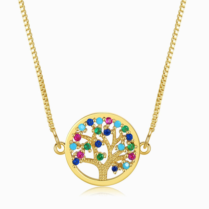 Round Multicolored Tree of Life Necklace