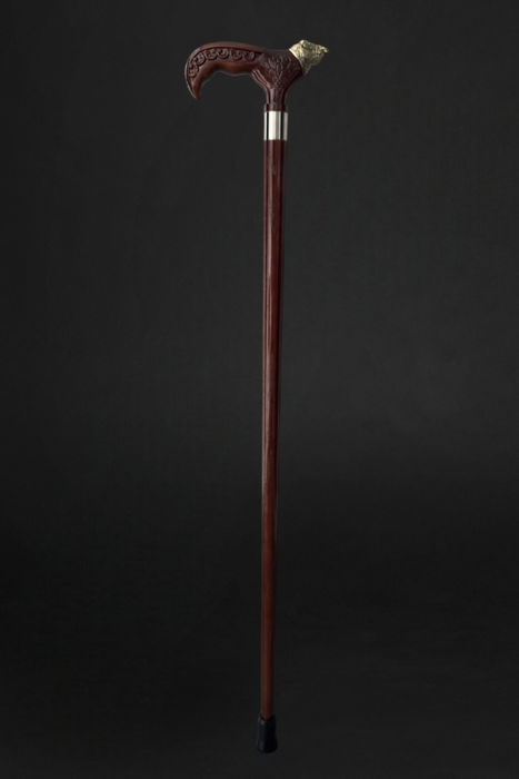 Handcrafted Wooden Walking Stick with Sculpted Bull Handle