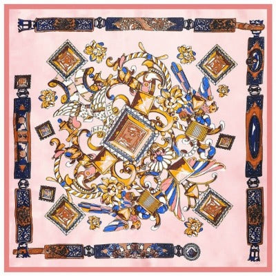 Elegant Silk Scarf for Women - Hand-Rolled, Gold Horse Design