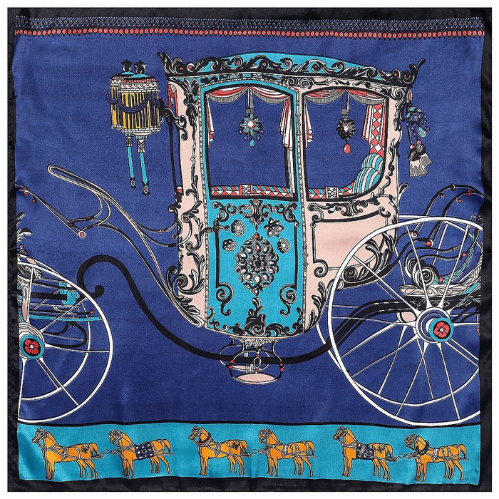 Designer Satin Silk Scarf for Women Horse Carriage Pattern