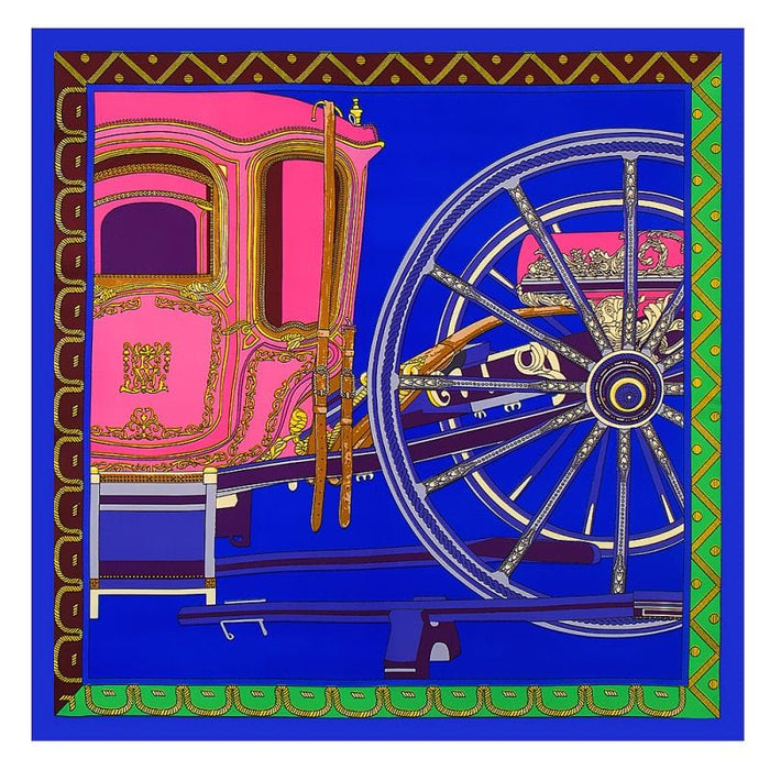 Horse Carriage Print Women's Luxury Hand-Rolled Satin Silk Scarf 60cm