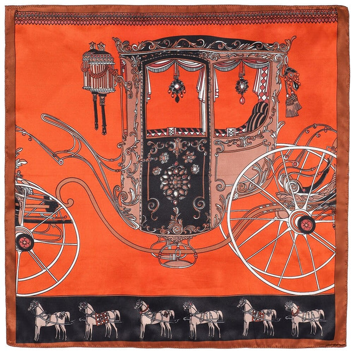 Designer Satin Silk Scarf for Women Horse Carriage Pattern