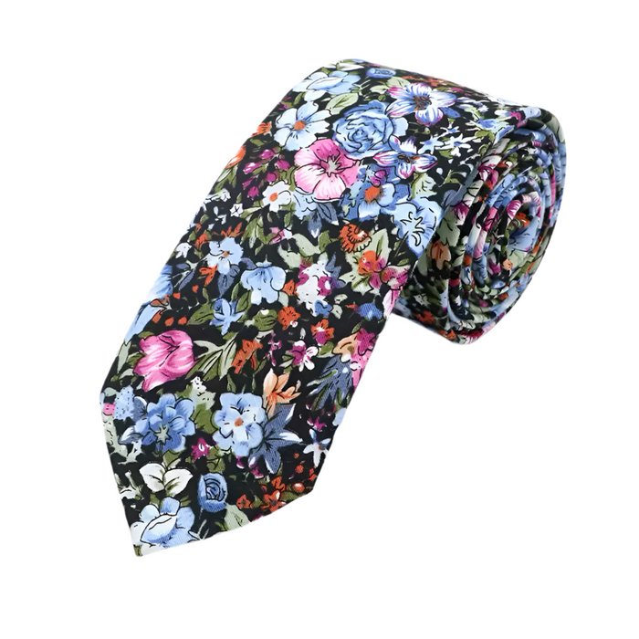 Elegant Garden Print Tie – Slim Cotton Cravat for Groomsmen