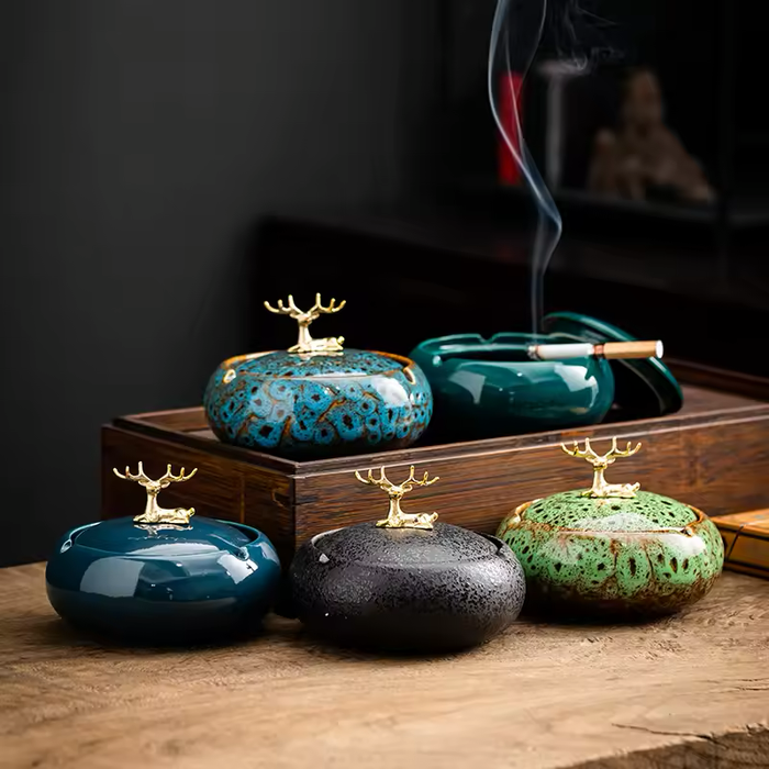 Lidded Ceramic Ashtray – Elegant Home & Desk Accent