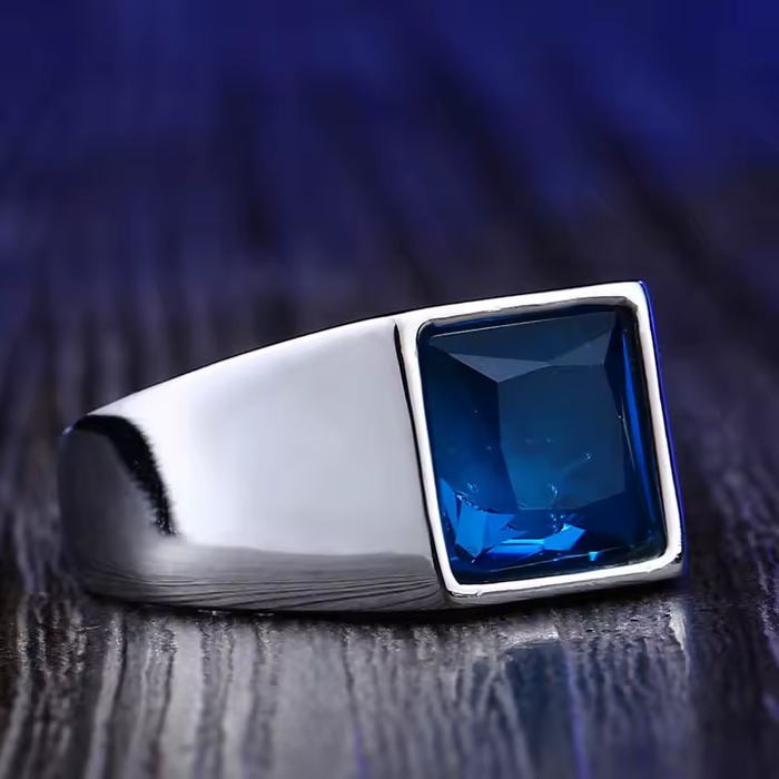 Silver Genuine Blue Brazilian Stone Signet Ring