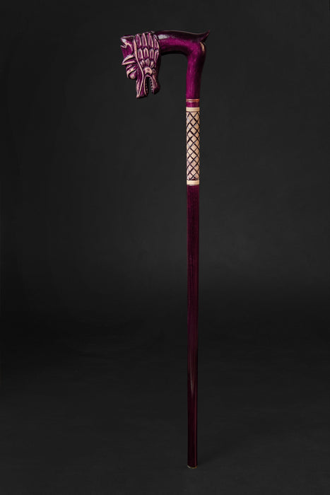 Red Dragon Head Walking Stick, Hand Craft Wooden Walking Cane