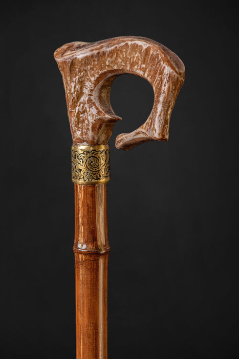 Antique Bamboo Rare Walking Stick, Elk Horn Handle