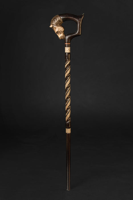 Unique men's walking cane with antique horse handle