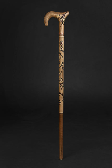 Walking Stick for Women Sakura, Floral Design Handcrafted Cane