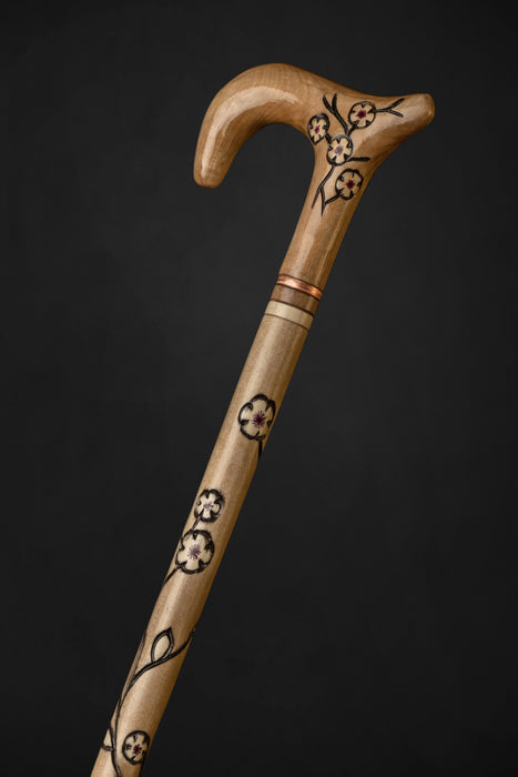 Walking Stick for Women Sakura, Floral Design Handcrafted Cane