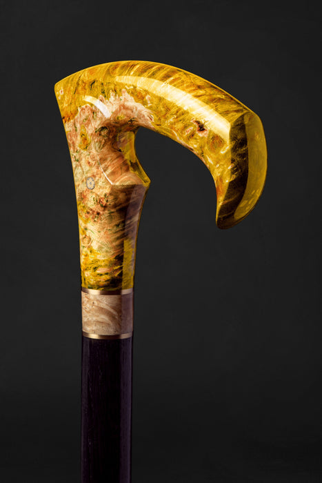 Modern Futuristic Walking Stick with Yellow Burl Wood Handle