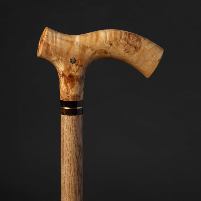 Artistic Walking Cane Classic Design Crafted from Curly Maple, Burl