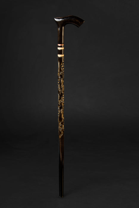 Black Classic Cane with Hand-Carved Ornamental Grapevine