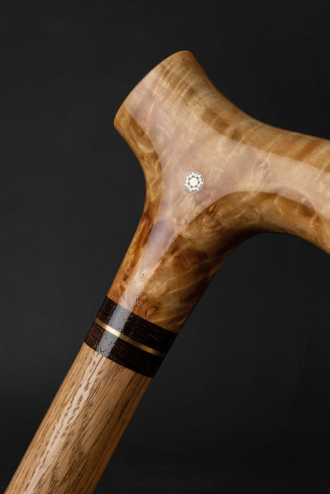 Artistic Walking Cane Classic Design Crafted from Curly Maple, Burl