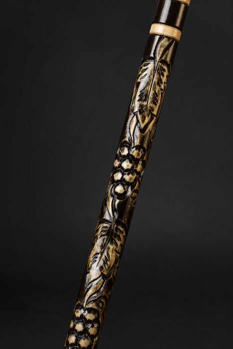 Black Classic Cane with Hand-Carved Ornamental Grapevine