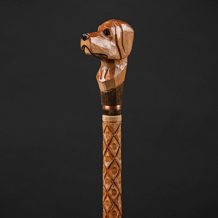 Wood Walking Stick With Animal Carving - Dog Head Walking Cane