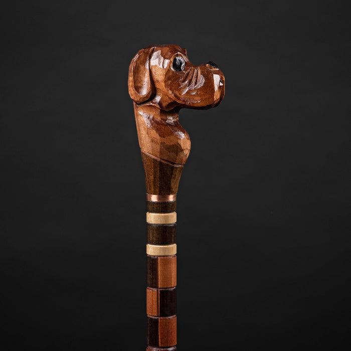 Wooden Bulldog Walking Cane, Walking Stick Dog Head