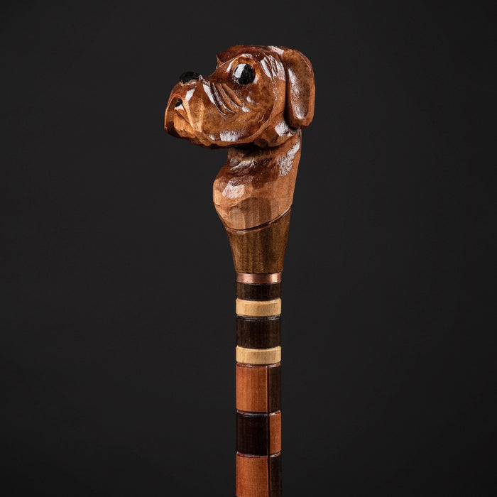 Wooden Bulldog Walking Cane, Walking Stick Dog Head