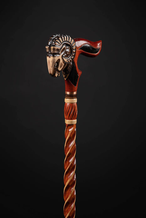 Wooden Head Ram Walking Cane - Custom Walking Sticks