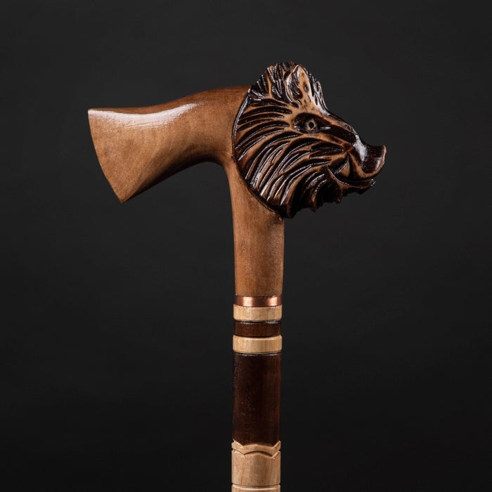 Handcrafted Wooden Carved Walking Cane - Boar Walking Stick