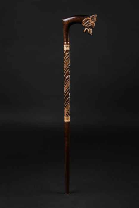 Wooden Carved Walking Cane - Wolf Head Walking Stick