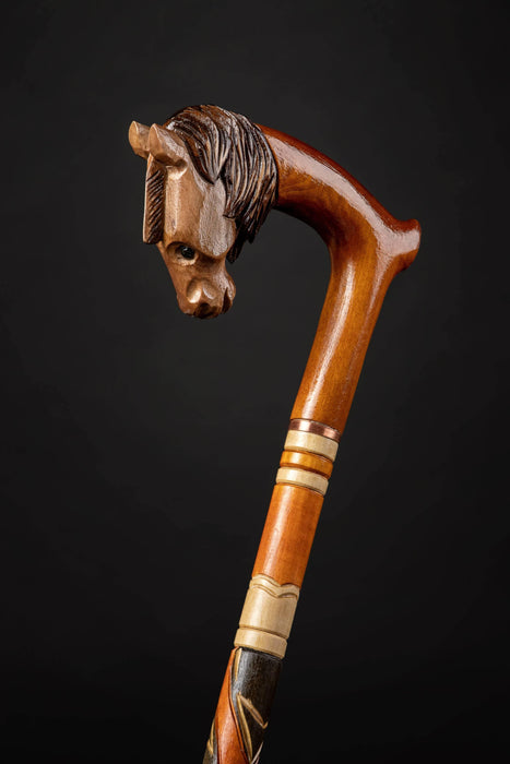 Hand Carved Horse Cane, Horse Head Walking Stick For Old Person