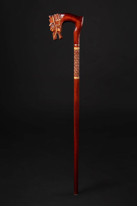 Red Dragon Head Walking Stick, Hand Craft Wooden Walking Cane