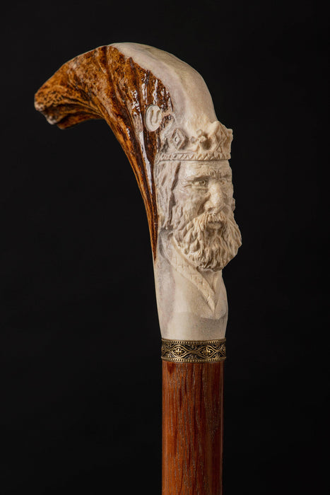 Silhouette of the King Carved from Deer Horn Walking Cane