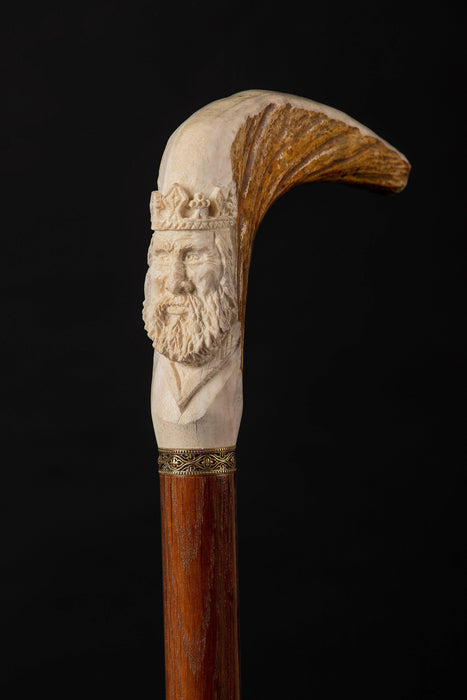 Silhouette of the King Carved from Deer Horn Walking Cane