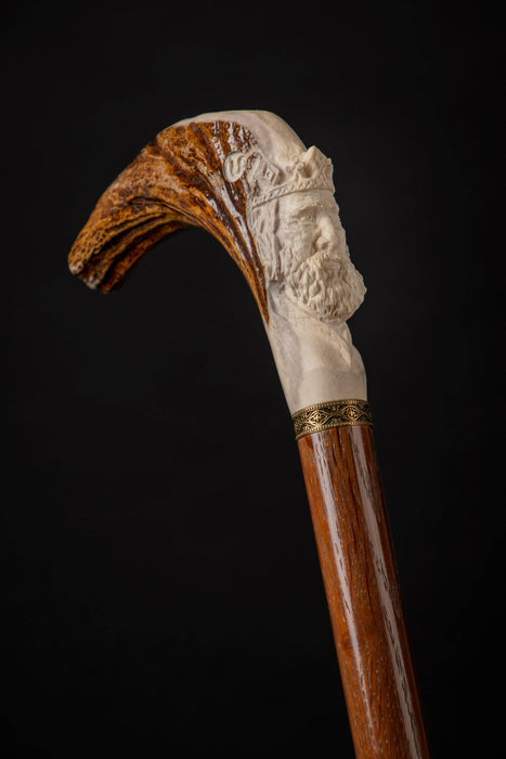 Silhouette of the King Carved from Deer Horn Walking Cane