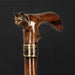 antique lynx wooden walking stick with intricate details
