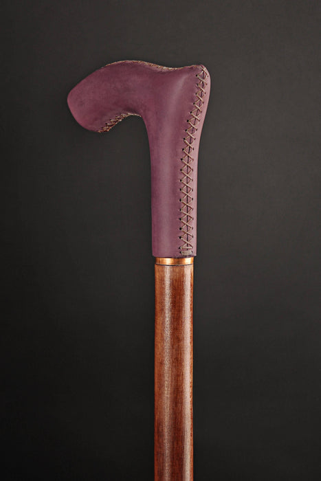 Leather Walking Cane Marsala - Elegant Ergonomic Design Handle