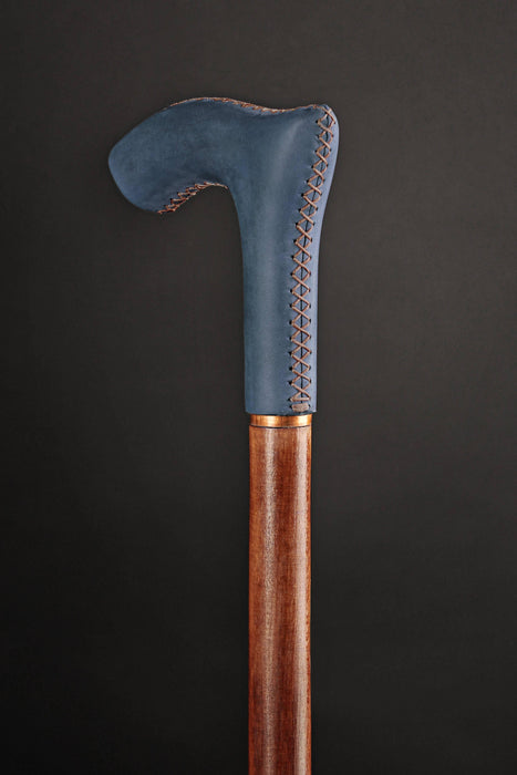 Leather Walking Stick Blue - Elegant Style Ergonomic Design