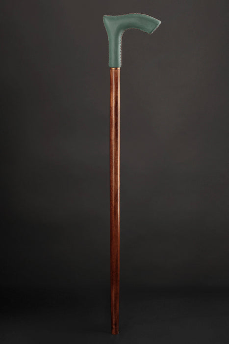 Leather Walking Stick Green - Elegant Ergonomic Design Handle