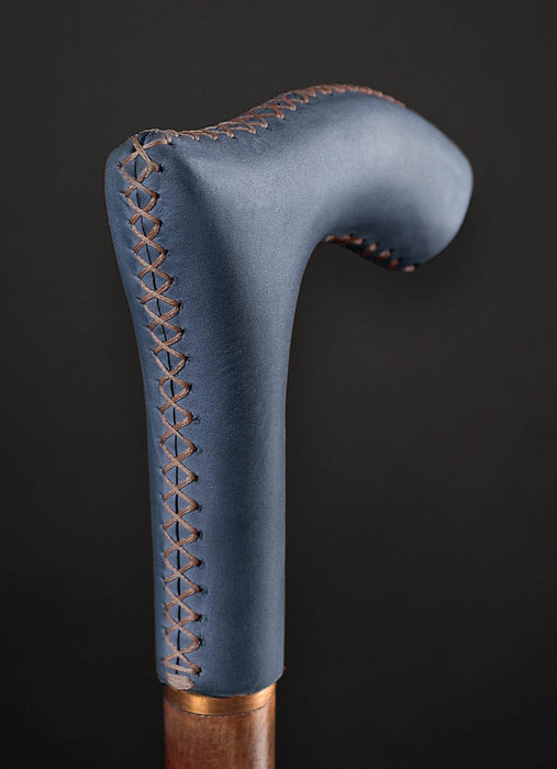 Leather Walking Stick Blue - Elegant Style Ergonomic Design