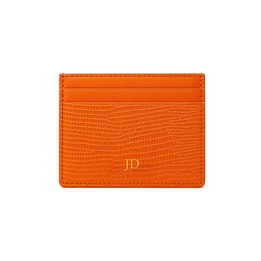Personalized orange Italian lizard pattern leather card holder