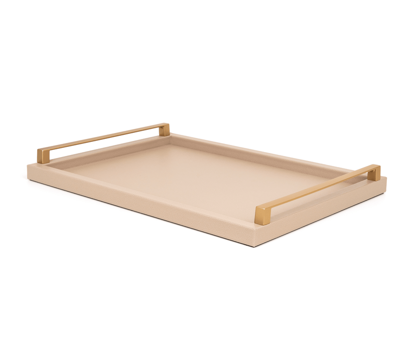 Stylish Serving Jupiter Tray Featuring Genuine Leather and Luxe Metal Handles