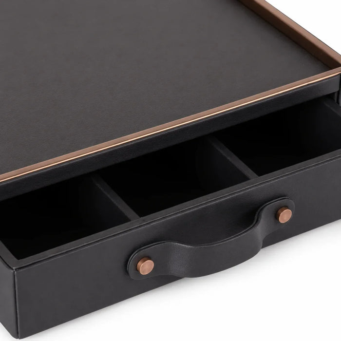 Noir Leather Tea & Coffee Amenity Box with Gold Edge Trim