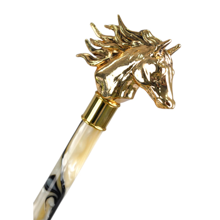 Light Blue Satin Umbrella with 24K Gold-Plated Horse Head Handle