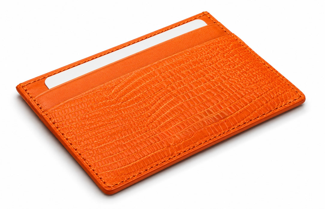 Personalized orange Italian lizard pattern leather card holder