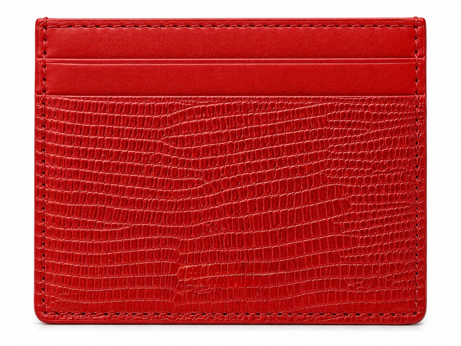 Slim Italian leather card holder with embossed reptile texture