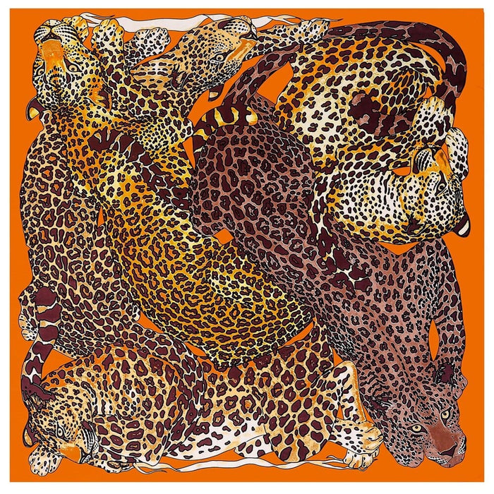 Leopard Print Women's Luxury Hand-Rolled Twill Silk Scarf 130cm