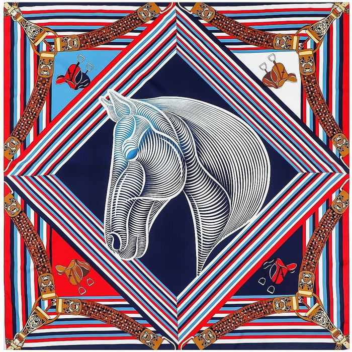 Horse Art Print Women's Luxury Hand-Rolled Twill Silk Scarf 130cm