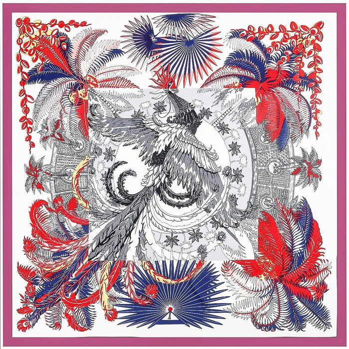 Palm & Phoenix Print Women's Luxury Hand-Rolled Twill Silk Scarf 130cm