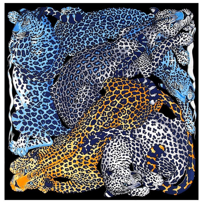 Leopard Print Women's Luxury Hand-Rolled Twill Silk Scarf 130cm