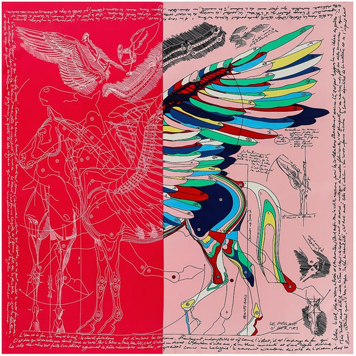 Flying Horse Print Women's Luxury Hand-Rolled Twill Silk Scarf 130cm