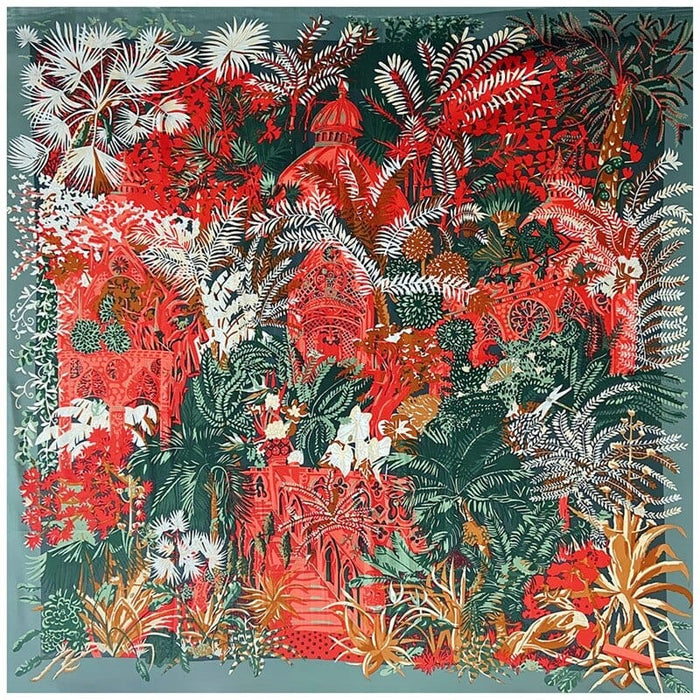 Tropical Forest Print Women's Luxury Hand-Rolled Twill Silk Scarf 130cm