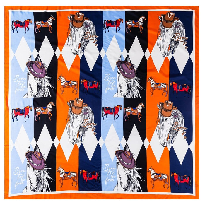 Horse Styles Print Women's Luxury Hand-Rolled Twill Silk Scarf 130cm